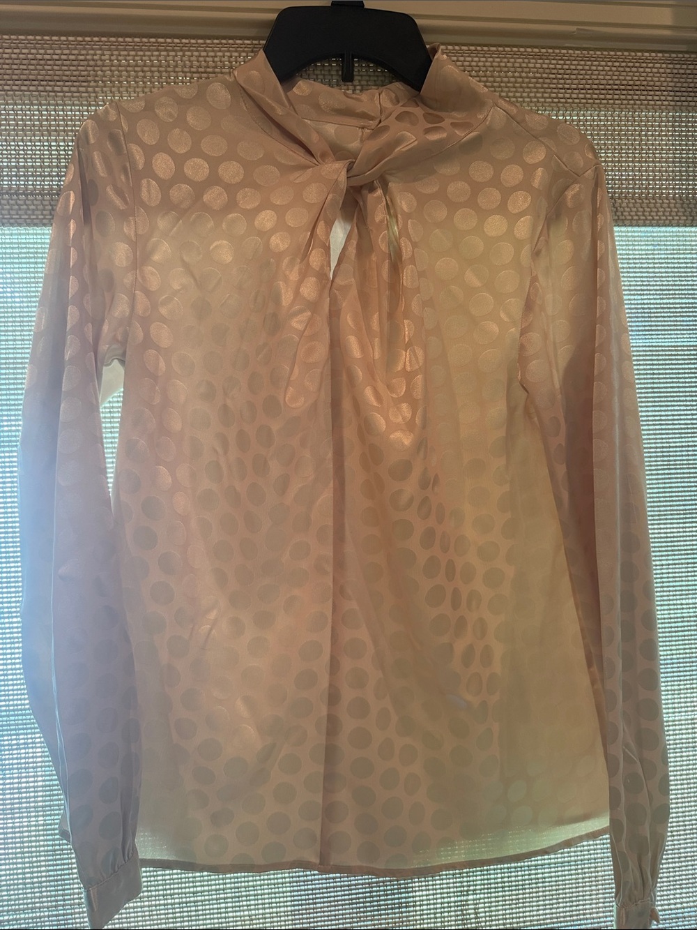 Ann Taylor S Light tan/cream Polka Dot Tie-Neck Blouse